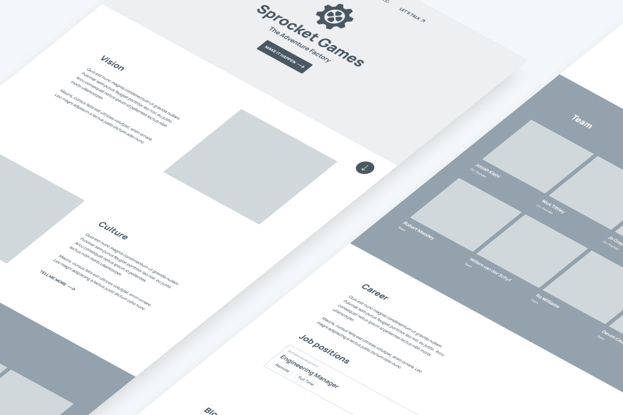 Sprocket games wireframes